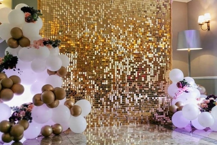 Event with decorative wall of sequin panels from Shimmertech.